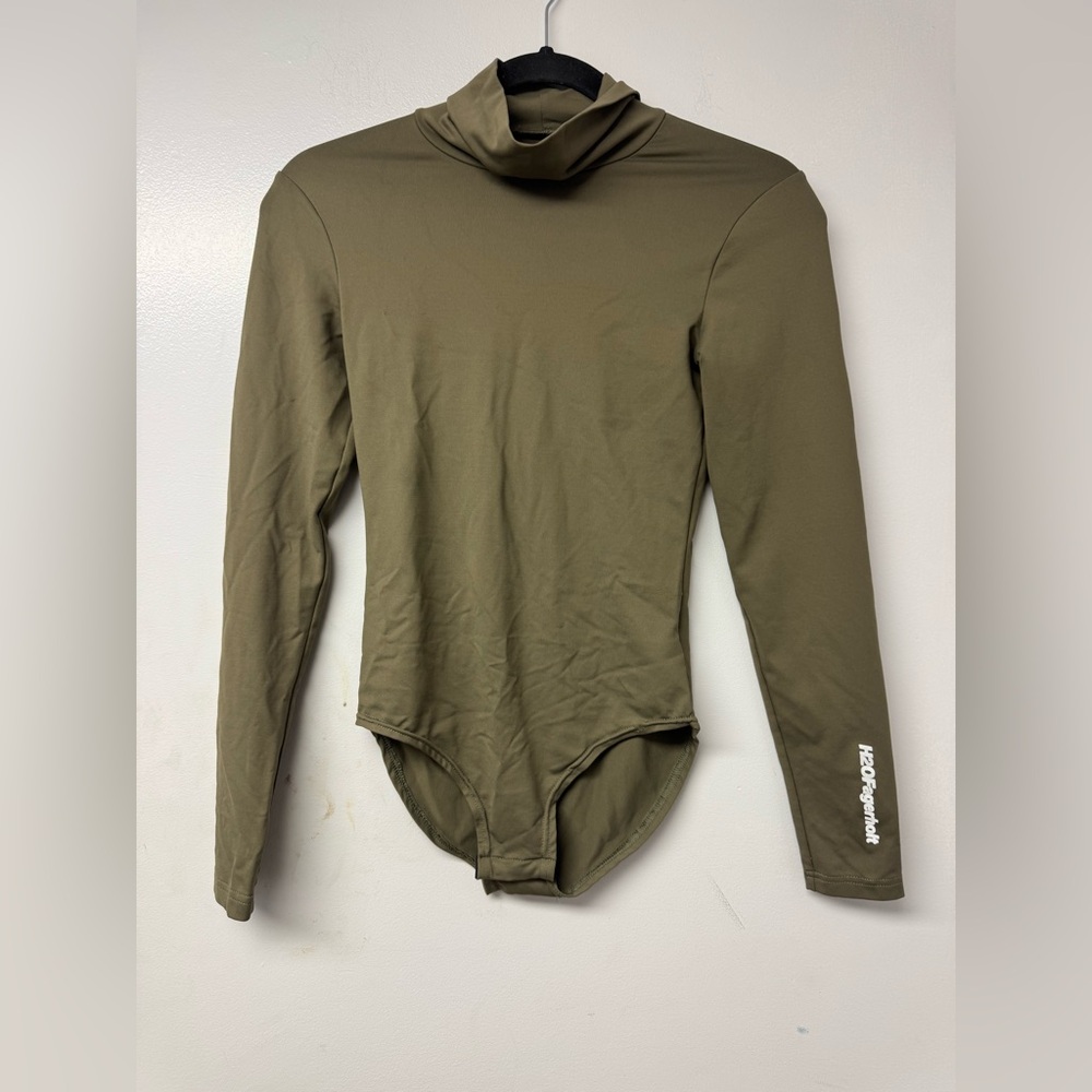 H2OFagerholt Olive Mock Neck Long Sleeve Bodysuit Women’s Size Small Stretch O